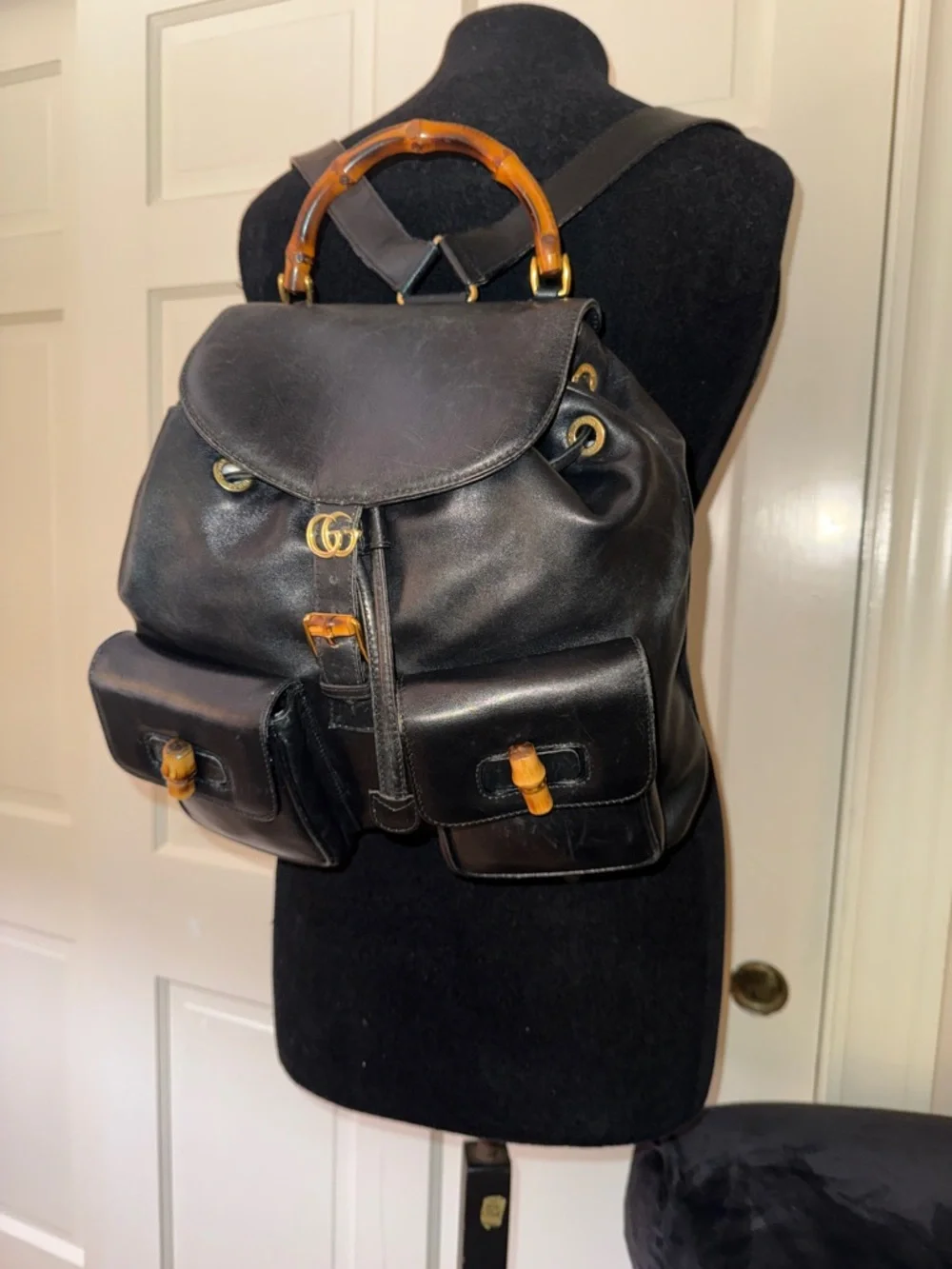 Gucci Vintage Bamboo Backpack Black Leather  Bag - Picture 2 of 10